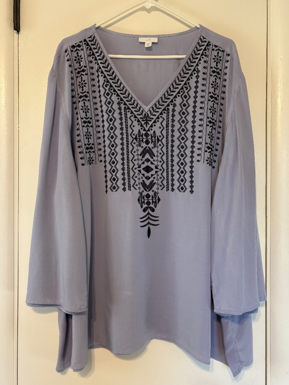 J. Jill Women's Plus Embroidered V-Neck Popover Shirt Top Blouse 4X Lavender